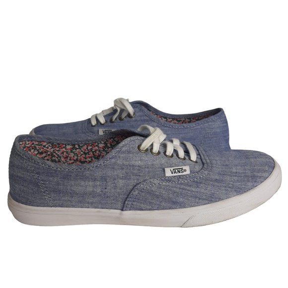 Vans Authentic Unisex Canvas Lace Up Low Top Floral Chambray Blue Size 7 - Picture 7 of 11